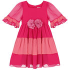 Girls Tiered Pink Chiffon Dress, 1, hi-res