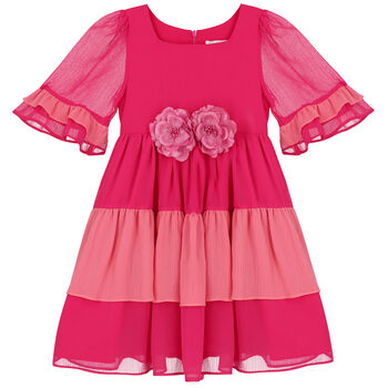 Girls Tiered Pink Chiffon Dress