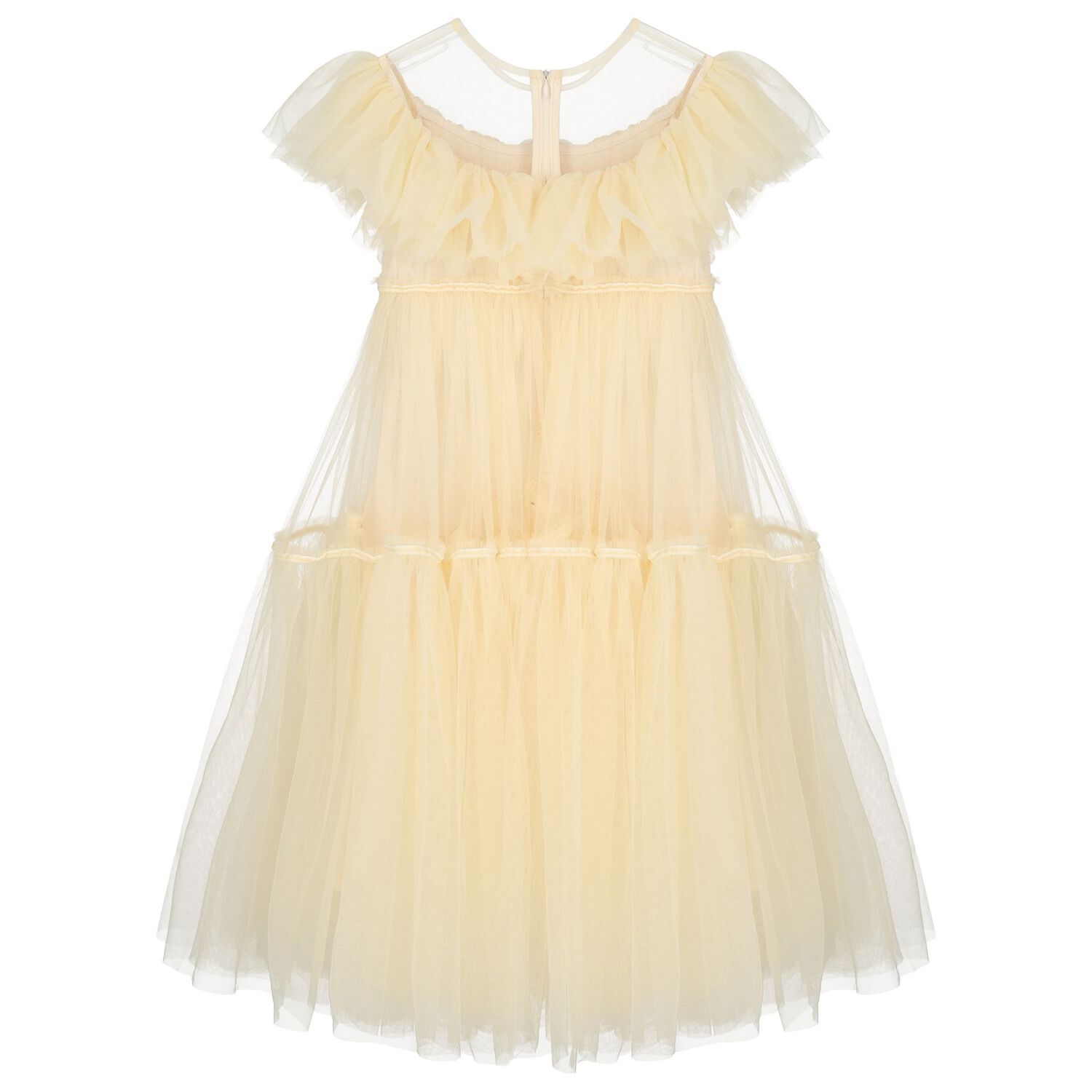 Girls Beige Tulle Dress, 1, hi-res image number null