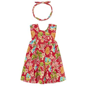 Younger Girls Red Floral Dress & Headband Set