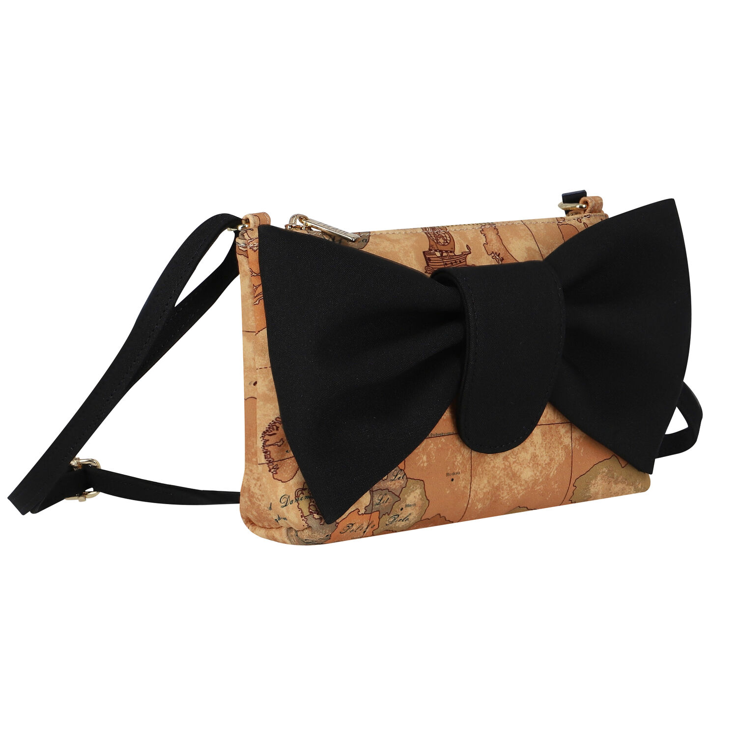Girls Beige & Black Geo Map & Bow Handbag, 1, hi-res