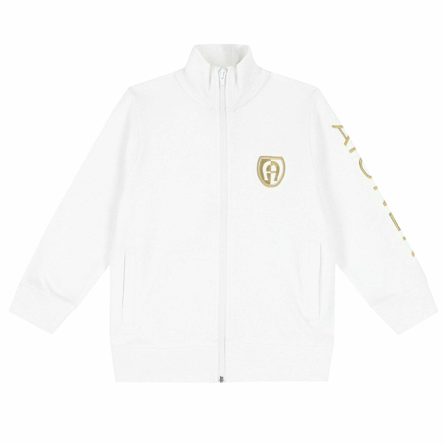 Boys White Logo Zip Up Top, 1, hi-res image number null
