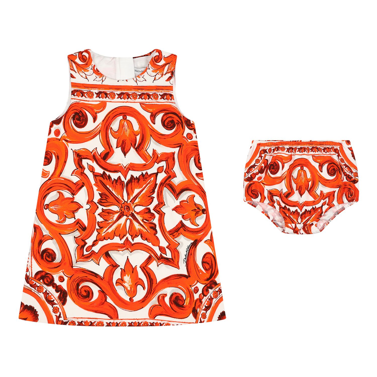 Baby Girls White & Orange Majolica Dress Set, 1, hi-res