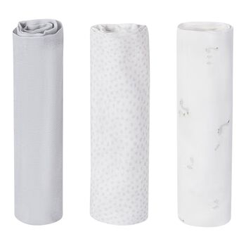 غطاء موسلين للأطفال باللون العاجي والرمادي للاولاد (3  قطع )