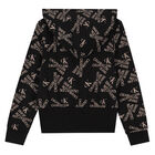 توب هودى بالشعار باللون الاسود للبنات, 1, hi-res