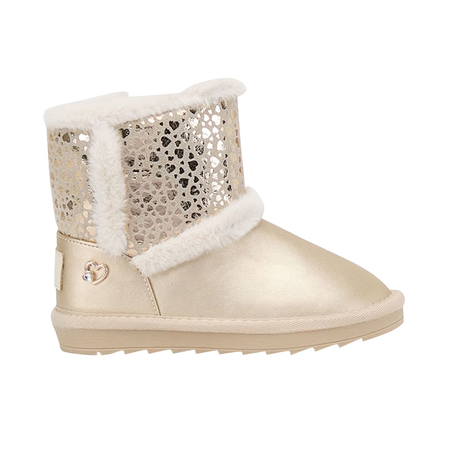 Girls Gold Faux Leather Boots, 3, hi-res