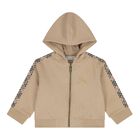 Beige Check Logo Baby Hooded Zip Up Top, 1, hi-res