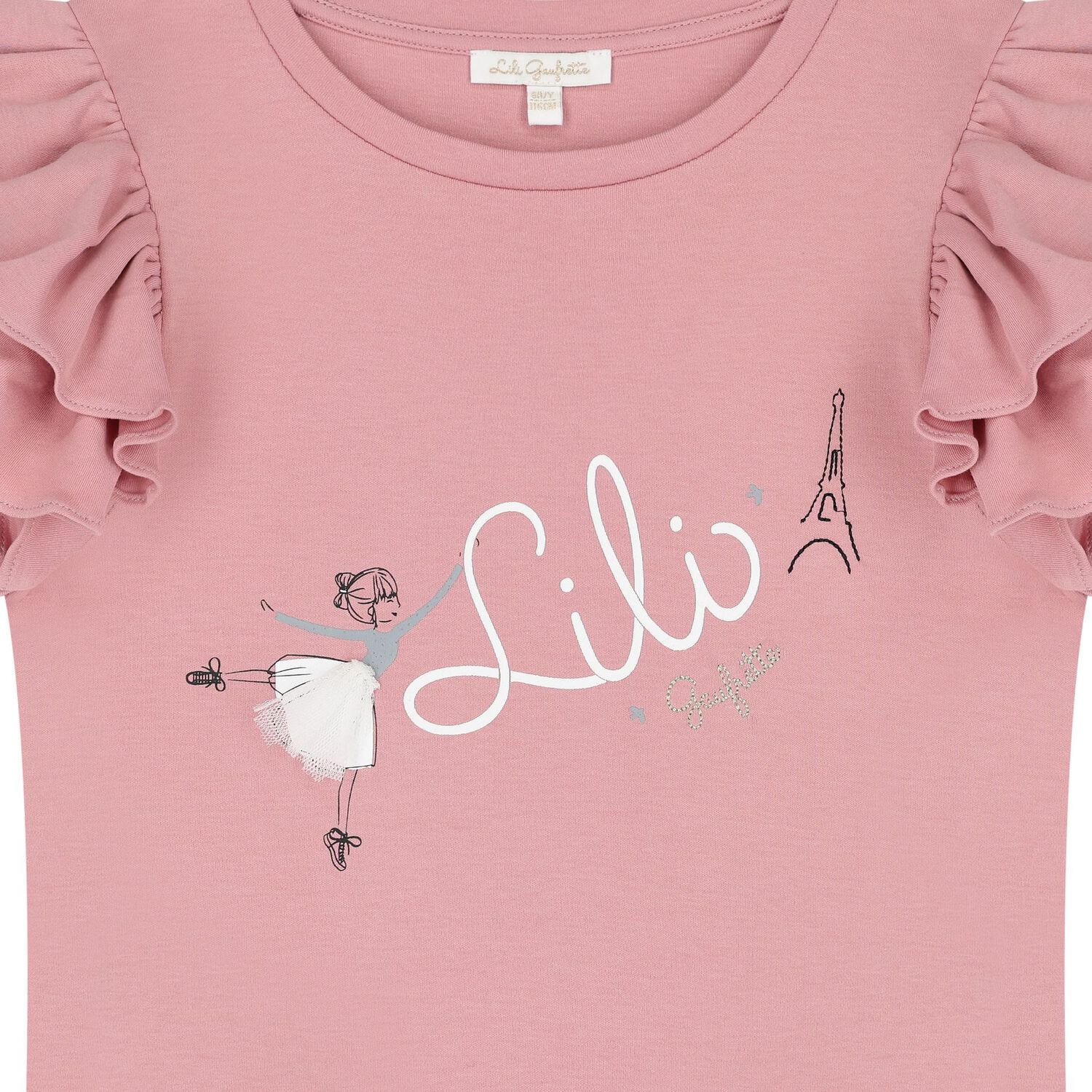 Girls Pink Logo Ruffled Top, 1, hi-res image number null