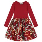 Girls Red Hearts Long Sleeve Dress, 1, hi-res