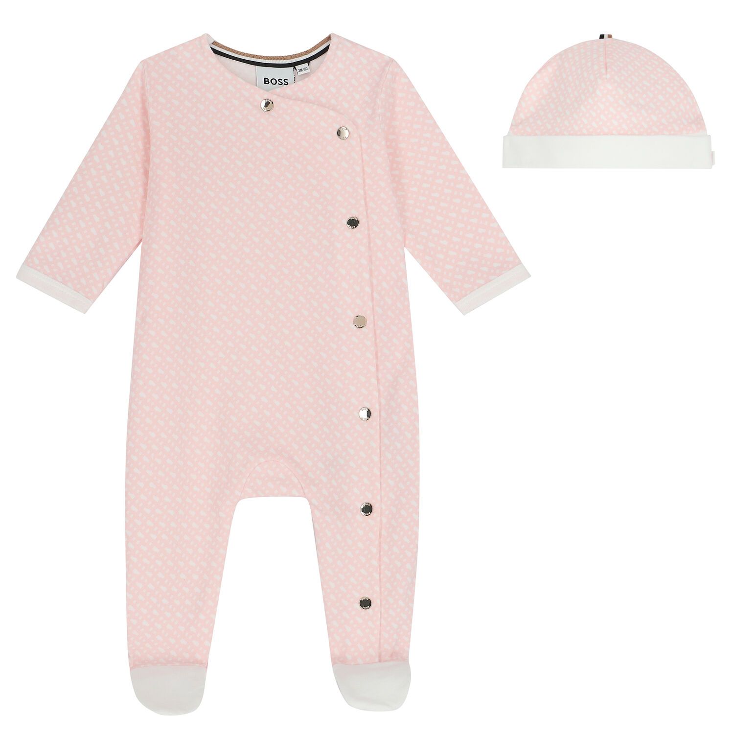 Girls White & Pink Monogram Babygrow & Hat Gift Set, 1, hi-res image number null