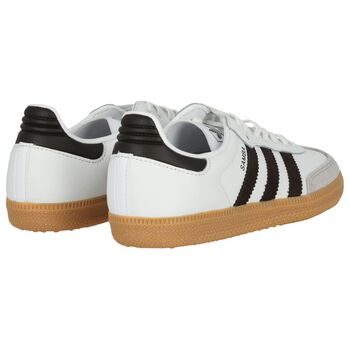 White & Brown Logo Samba Trainers