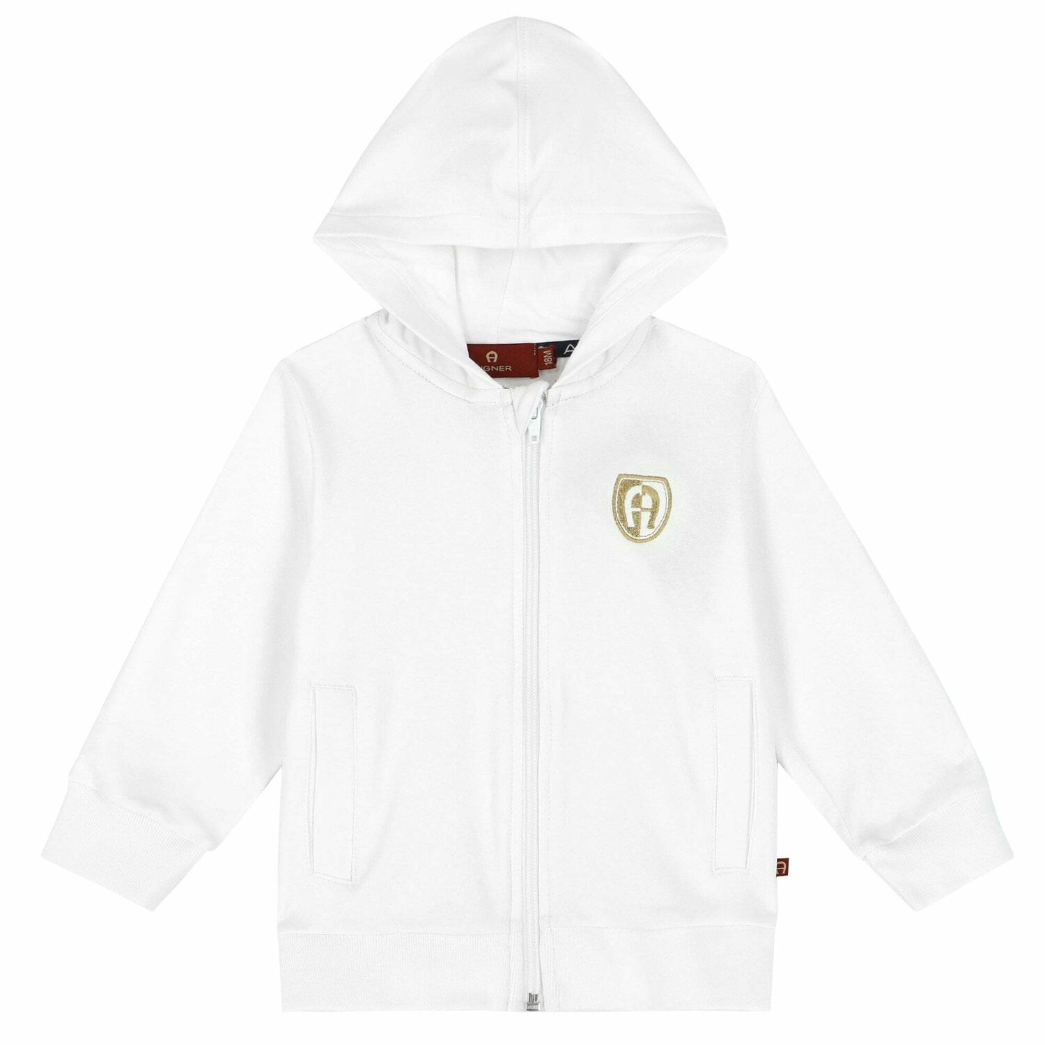 Younger Boys White Logo Zip Up Top, 1, hi-res image number null