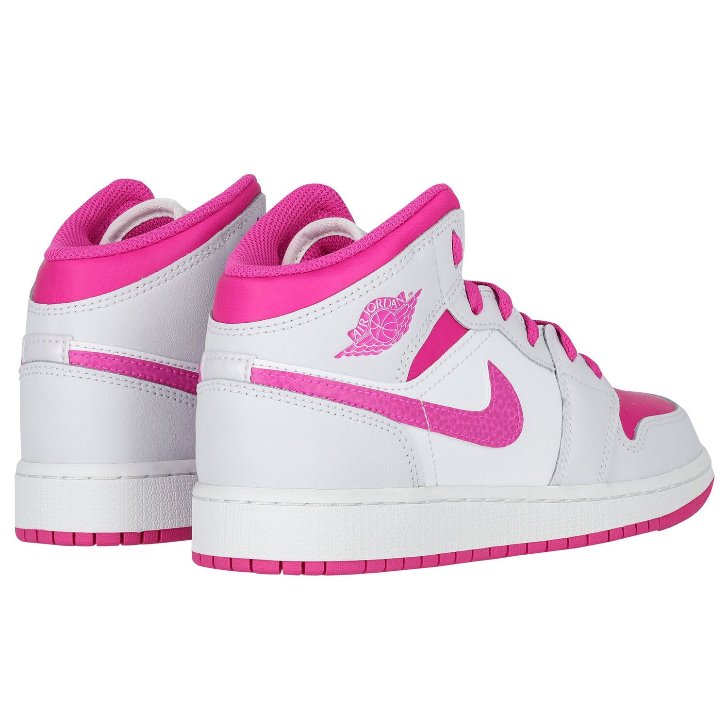 Girls White, Grey & Pink Air Jordan 1 Mid Trainers, 1, hi-res