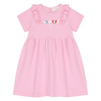 فستان بنات مكشكش بالشعار باللون الوردى 