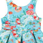 فستان بنات ستان بطبعة الزهور باللون الأزرق, 1, hi-res