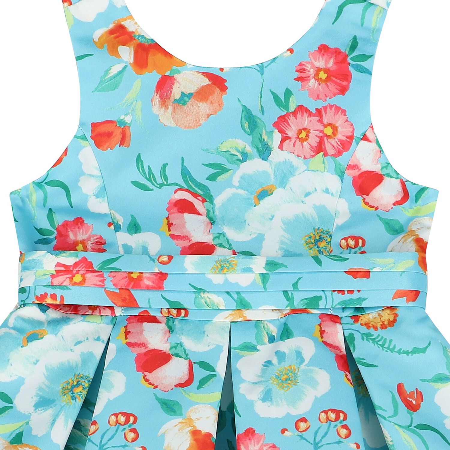 فستان بنات ستان بطبعة الزهور باللون الأزرق, 1, hi-res image number null