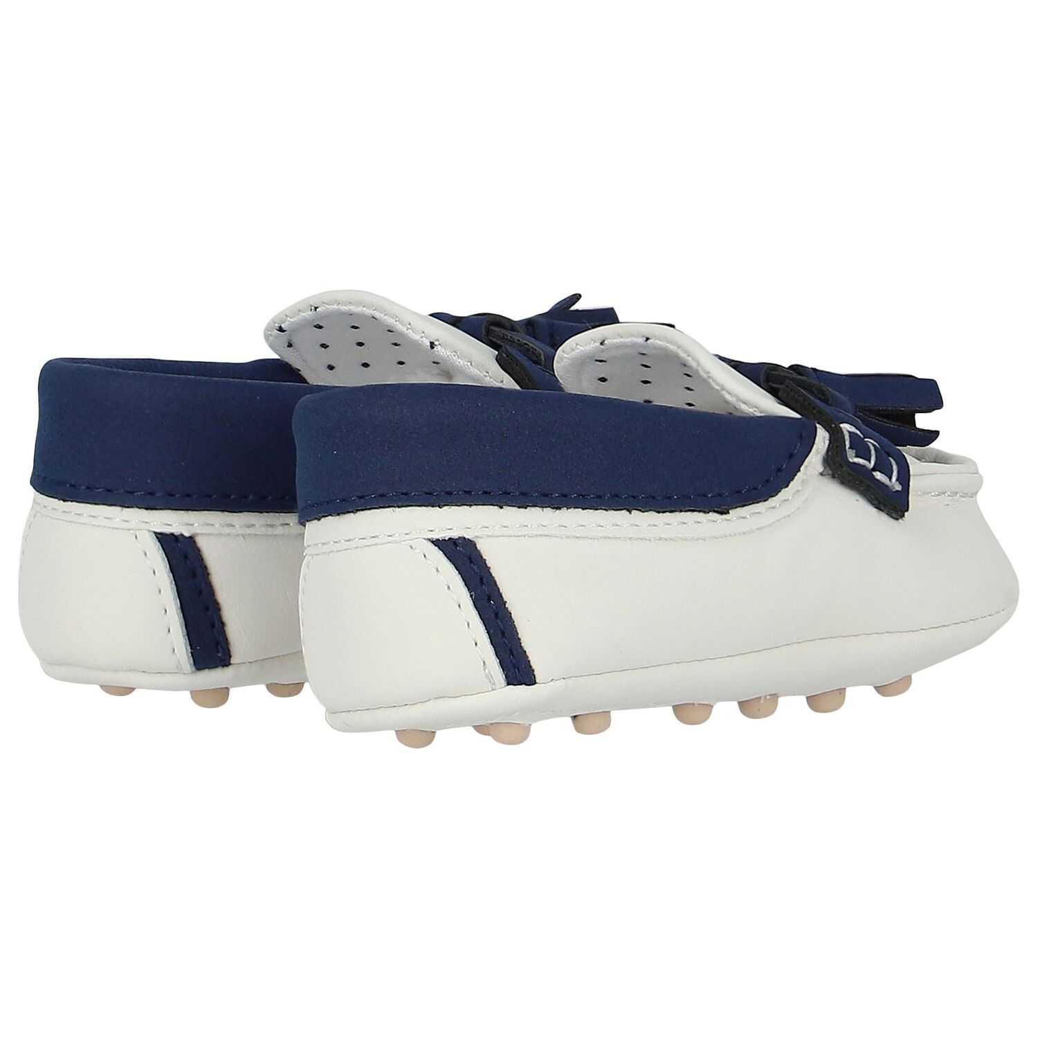 Baby Boys White & Blue Moccasins, 1, hi-res