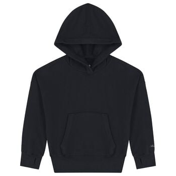 Girls Black Logo Hooded Top