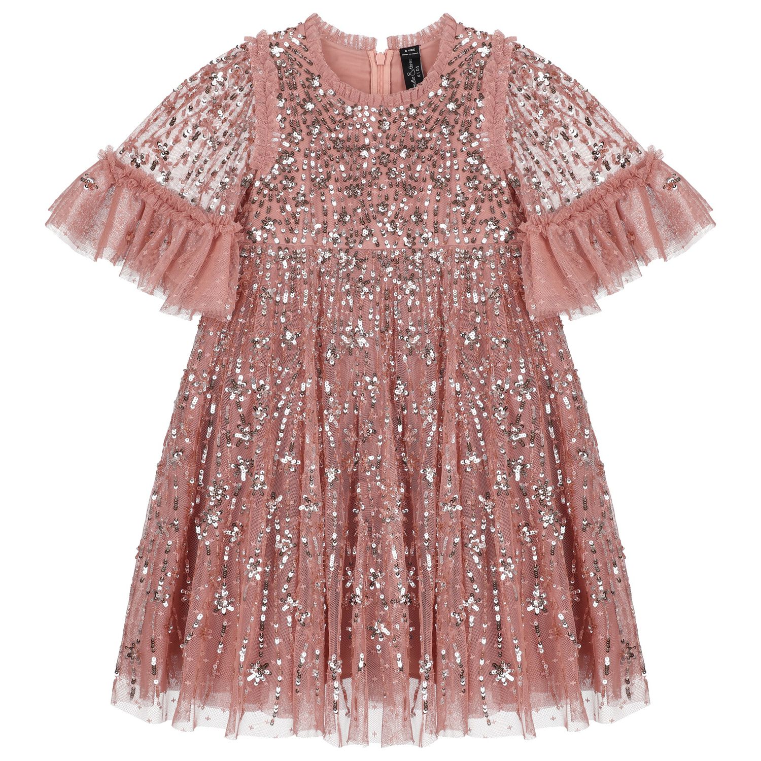 فستان بنات تول مزين بالترتر باللون الوردي, 1, hi-res image number null