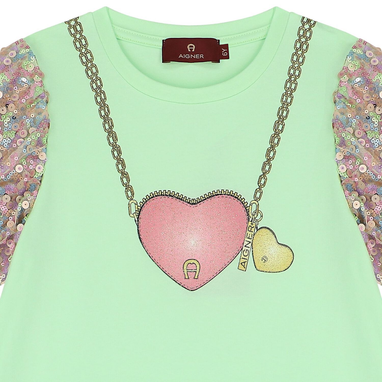 Girls Green Logo Heart Dress, 1, hi-res