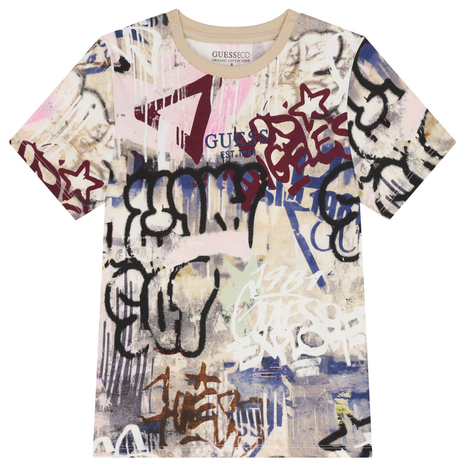 تيشرت اولاد بالشعار باللون البيج , 1, hi-res