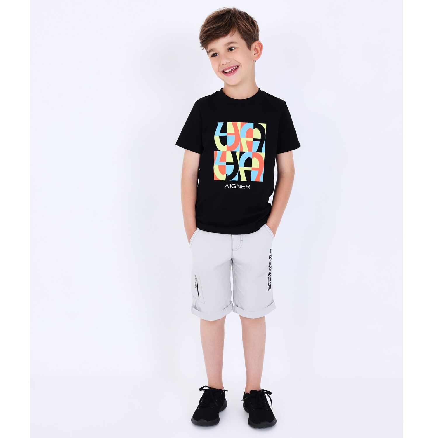 Boys Black Logo T-Shirt, 2, hi-res
