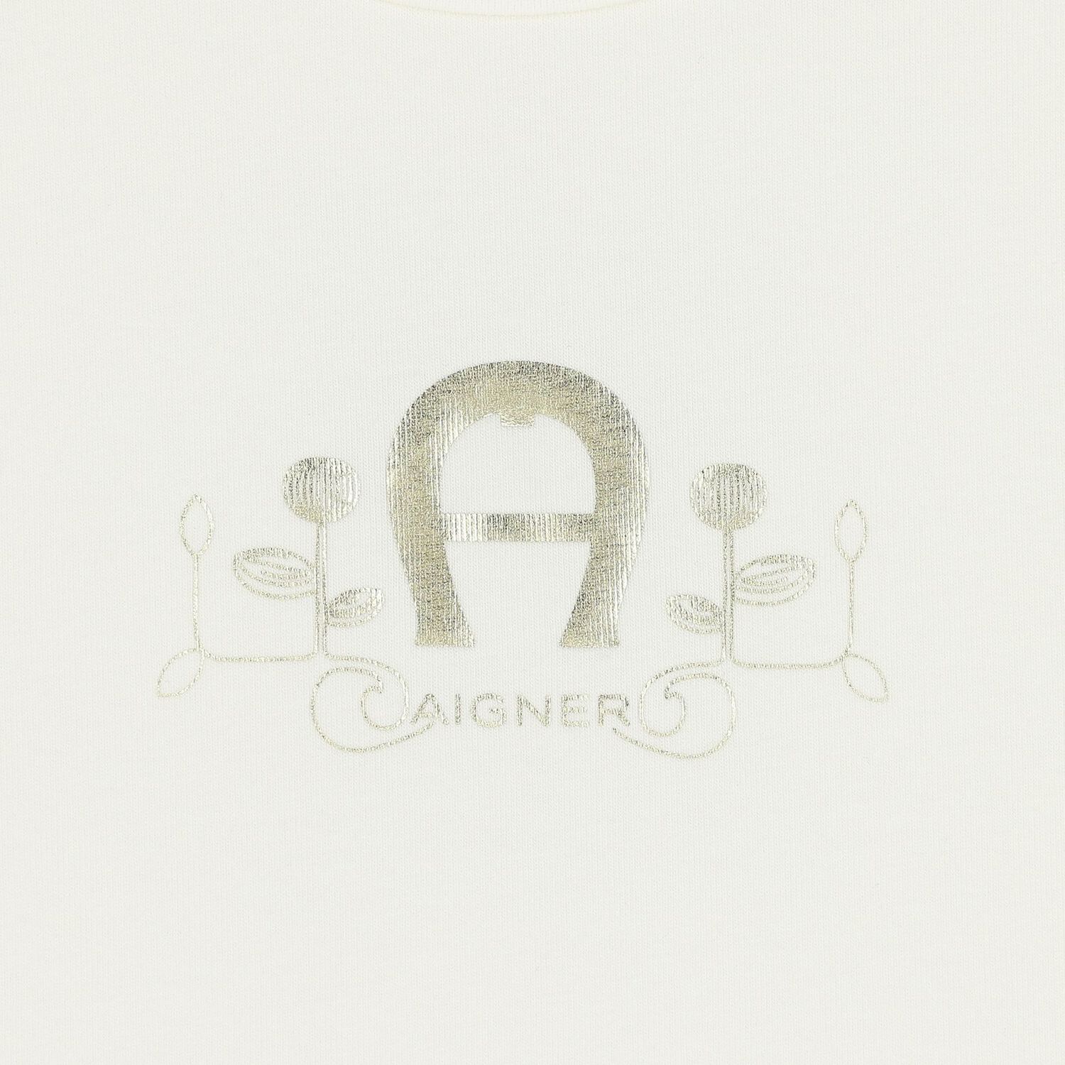 فستان بناتي بشعار باللون العاجي والذهبي, 1, hi-res