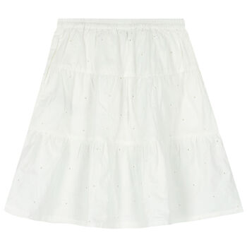 تنورة بروديري أنجليز بالشعار باللون الأبيض
