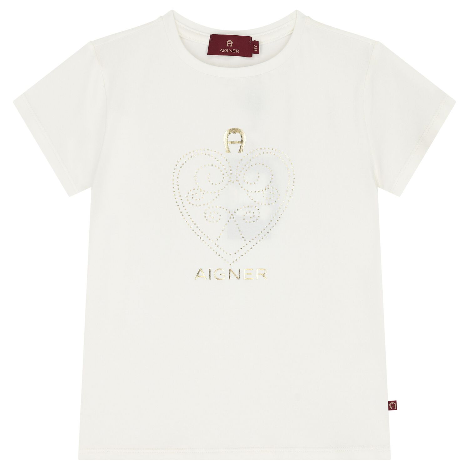 Girls Ivory & Gold Heart Logo T-Shirt, 1, hi-res