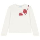 Girls Ivory Embroidered Floral Long Sleeve Top, 4, hi-res