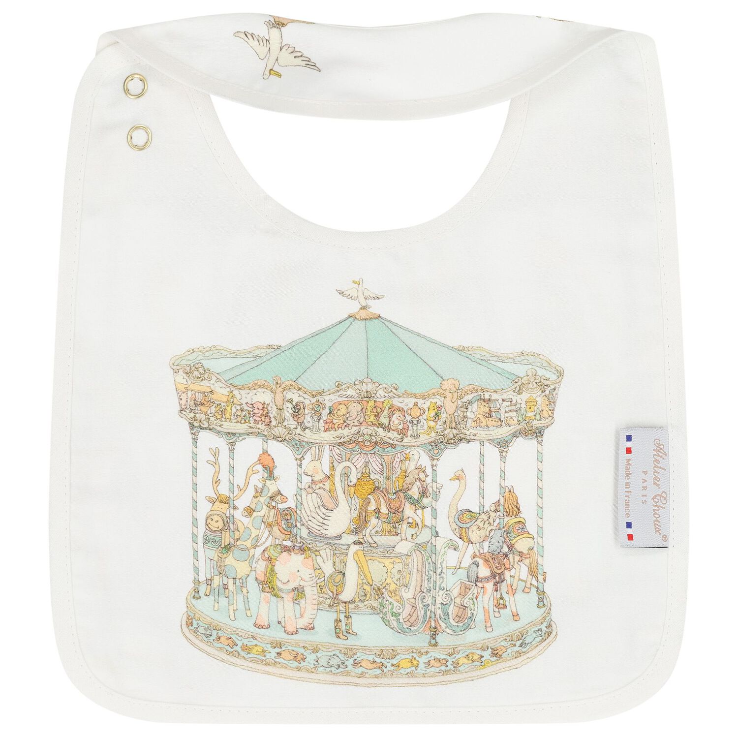 Ivory & Green Carousel Baby Bib, 3, hi-res