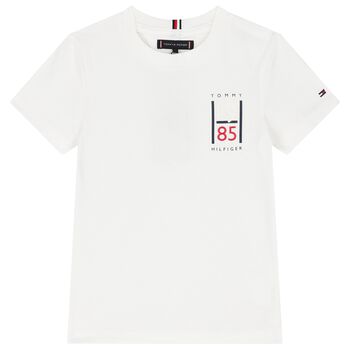 Boys White Cotton Graphic T-Shirt