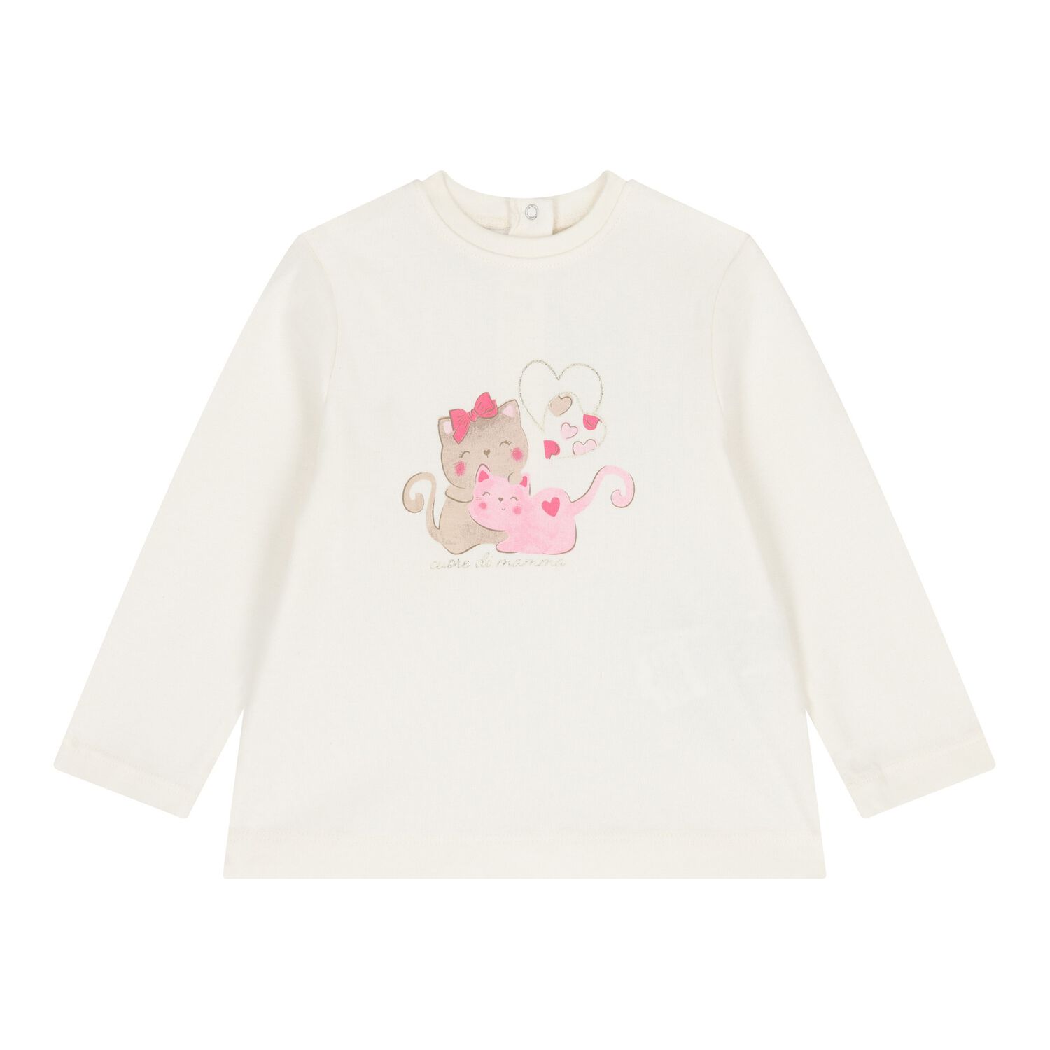 Younger Girls Ivory Cat Long Sleeve Top, 1, hi-res image number null