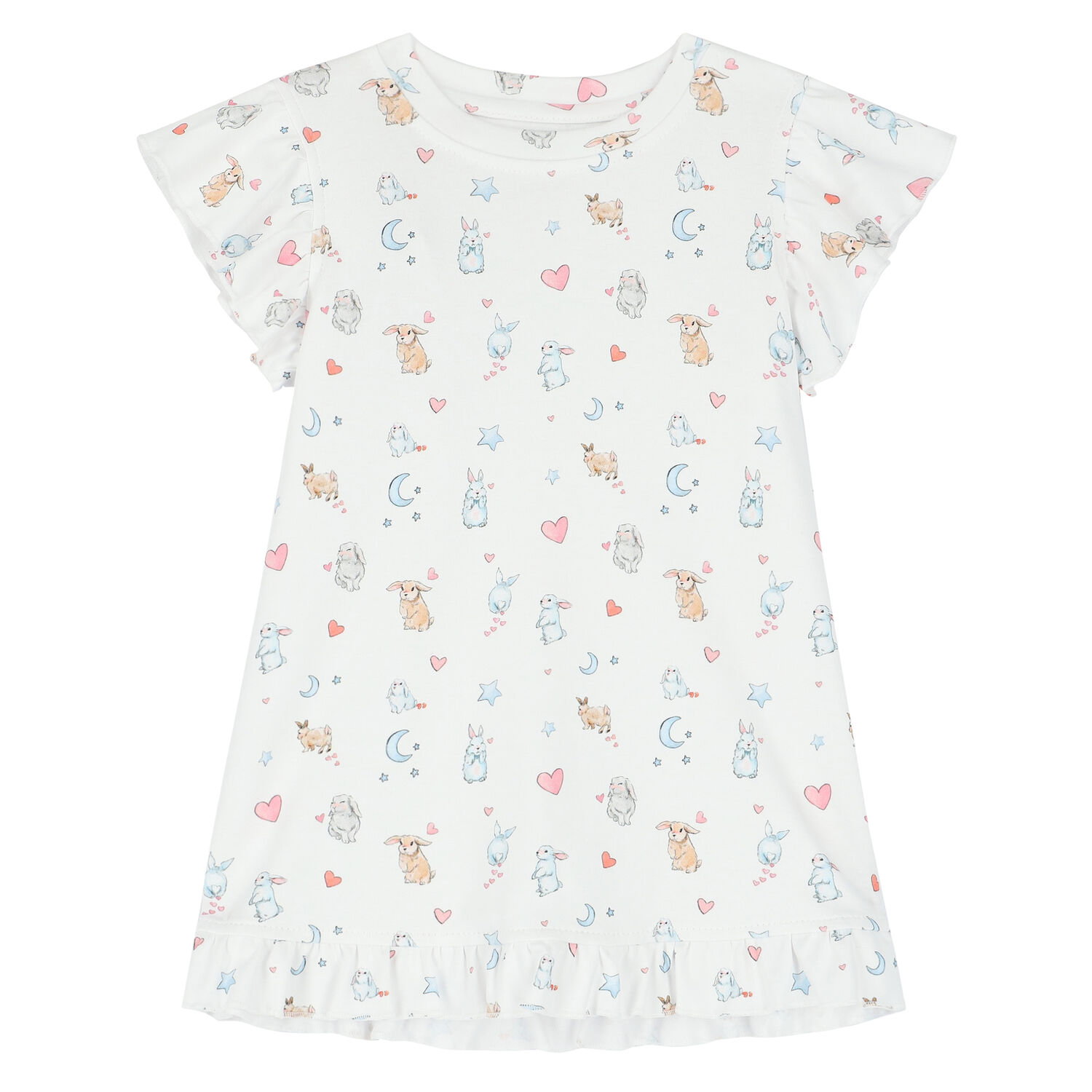 Girls White Bunny Pyjama, 1, hi-res