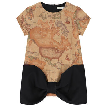 Girls Beige Geo Map Dress