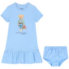 Baby Girls Blue Bear Logo Dress Set, 1, hi-res