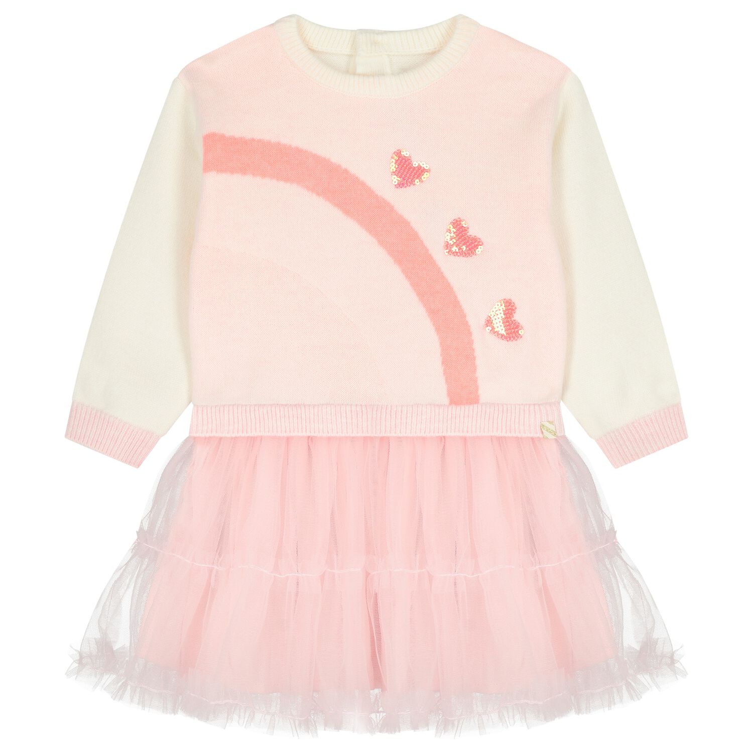 Baby Girls Pink Knit & Tulle Dress, 1, hi-res