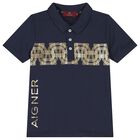 Boys Navy Blue Logo Polo Shirt, 2, hi-res