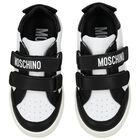 White & Black Teddy Bear Logo Trainers, 1, hi-res
