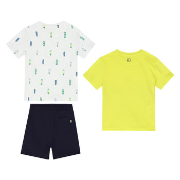 Boys Yellow, White & Navy Shorts Set