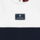 Baby Boys White & Navy Logo Babygrow, 1, hi-res