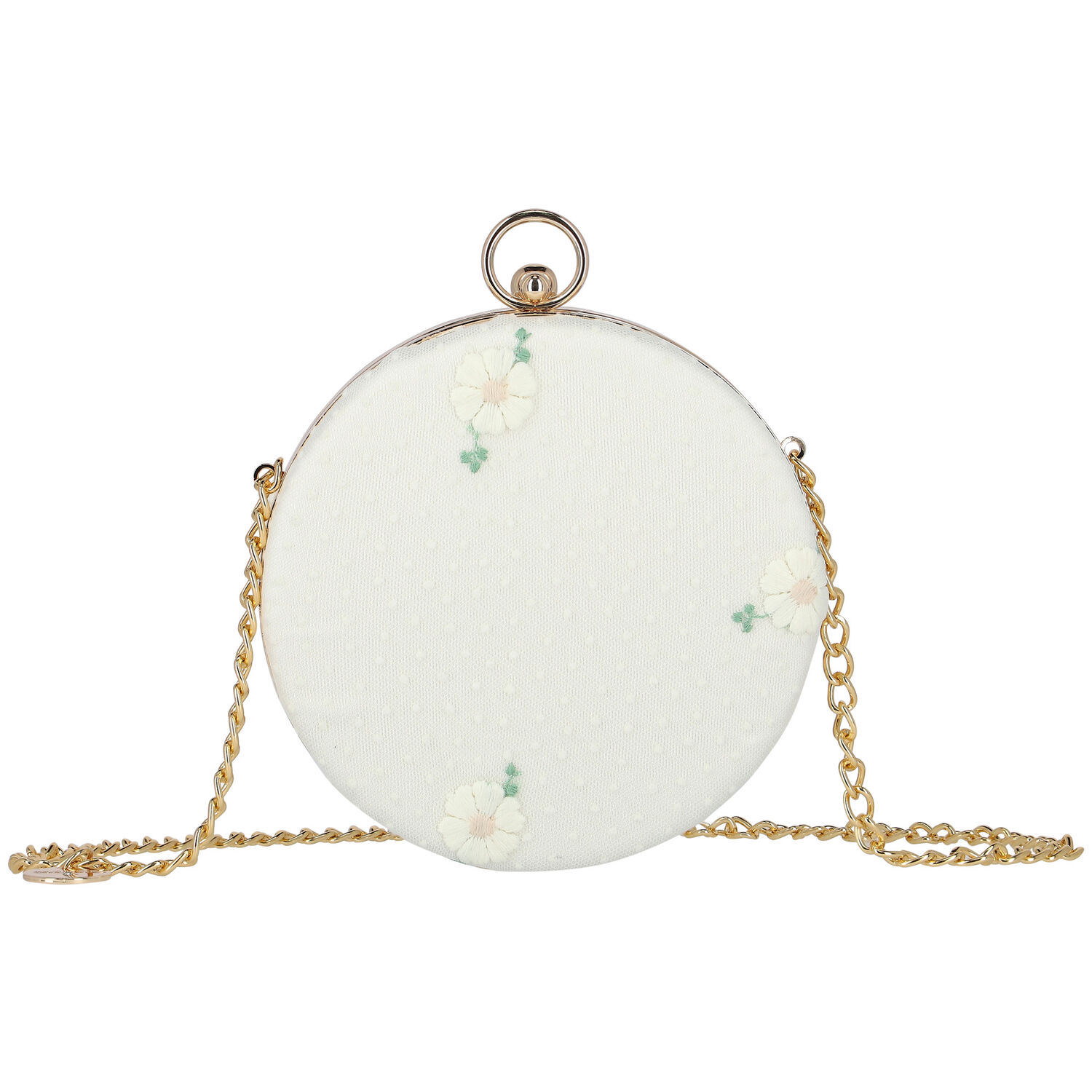 Girls Ivory & Gold Floral Handbag, 1, hi-res