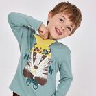 Boys Green Raccoon Long Sleeve Top, 1, hi-res