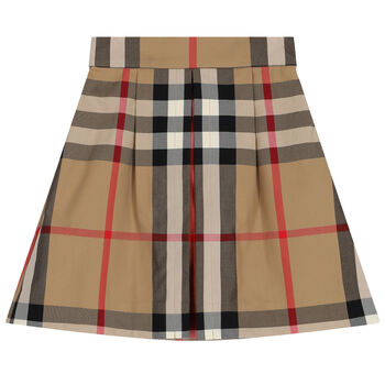 Girls Beige Checkered Skirt