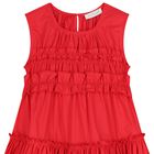 Girls Red Poplin Ruffle Dress, 3, hi-res