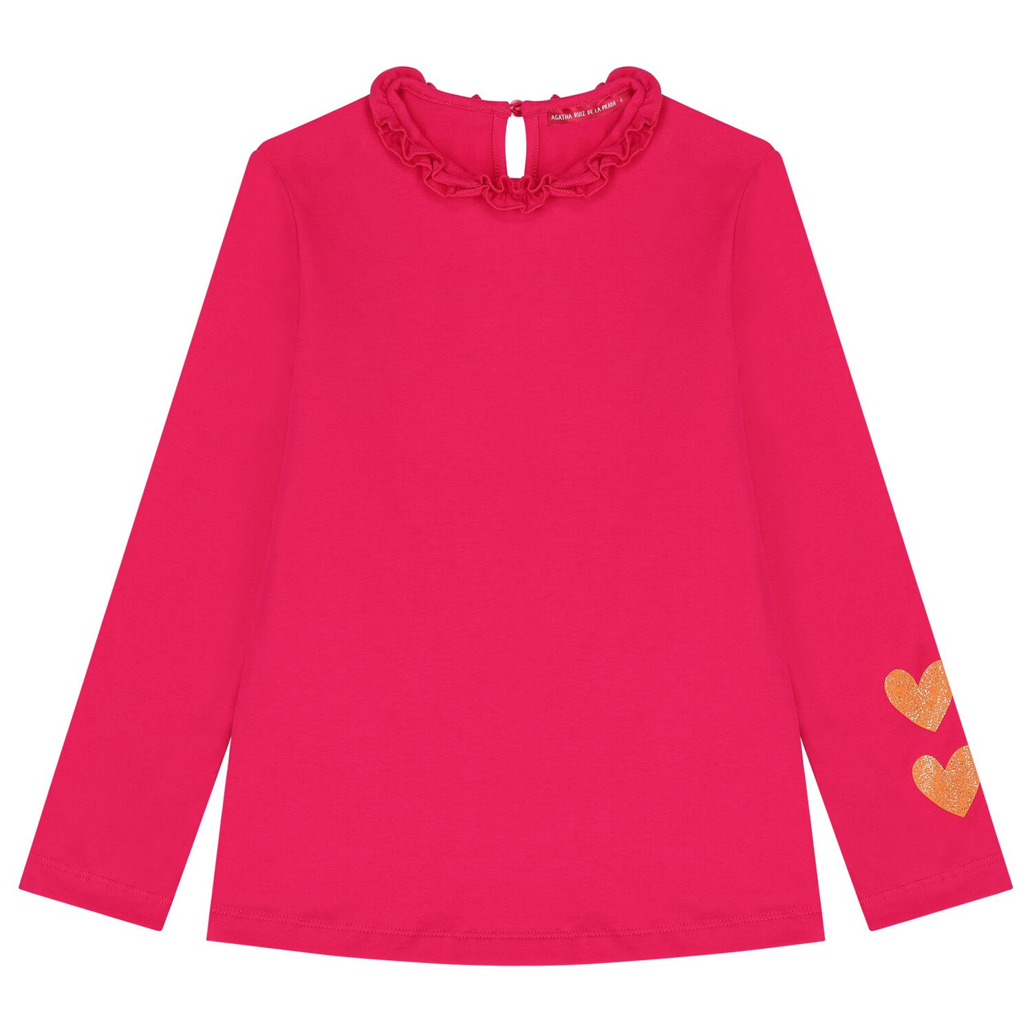 Girls Pink Glittery Hearts Long Sleeve Top, 1, hi-res