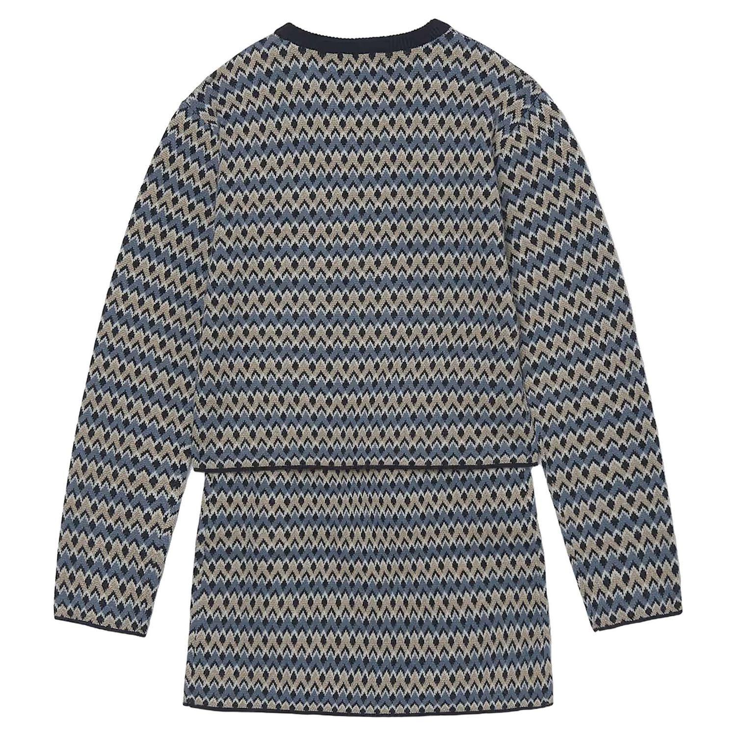 Girls Blue & Beige Knitted Skirt Set , 1, hi-res