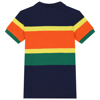 Boys Navy, Green & Orange Logo Polo Shirt