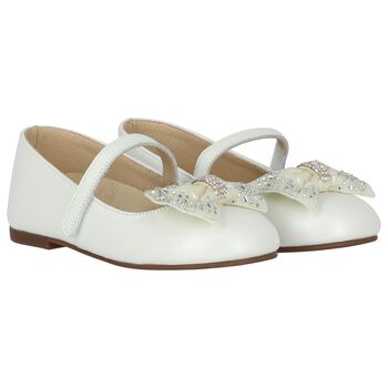 Girls Ivory Ballerina Diamante Shoes