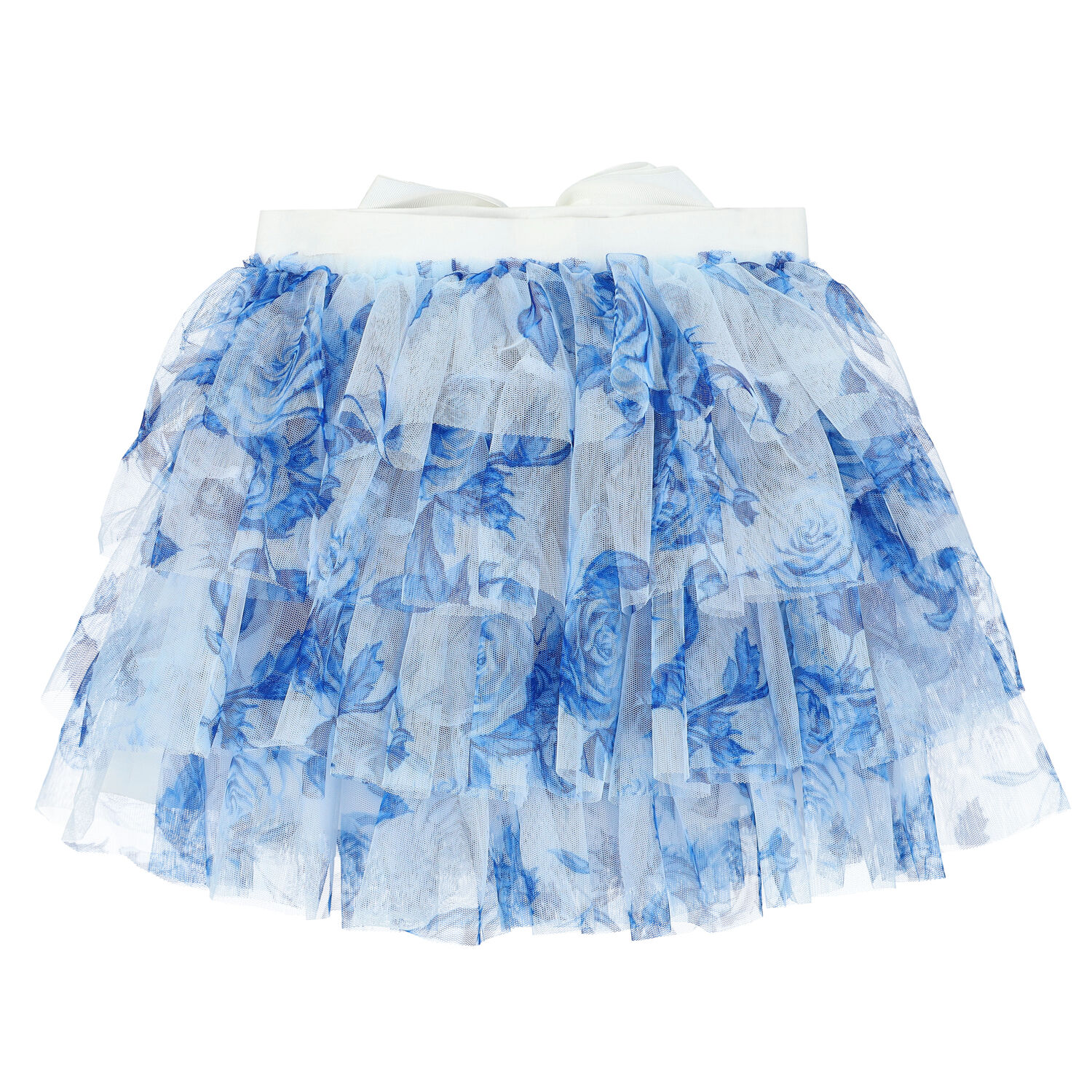 Girls White & Blue Floral Tulle Skirt, 1, hi-res